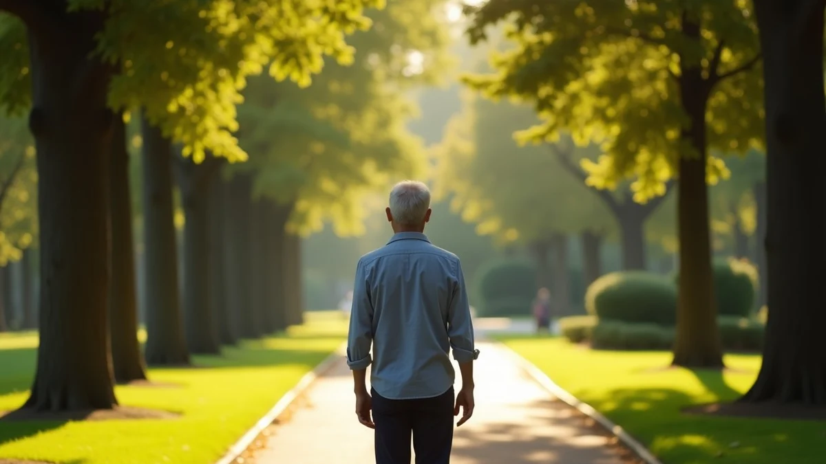 A middle-aged adult returning to dating after divorce pauses between two softly colored garden paths, considering which direction to take